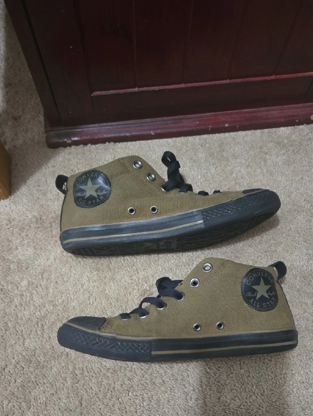 Converse Olive Green High-Top Canvas Sneakers with Black Accents